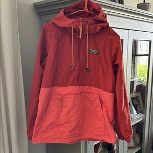 L.L. Bean Two-Tone Red and Coral Hooded Pullover Anorak